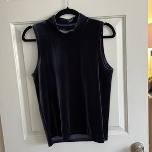 J. Crew Sleeveless Velvet Navy Mockneck Top, Size Small
